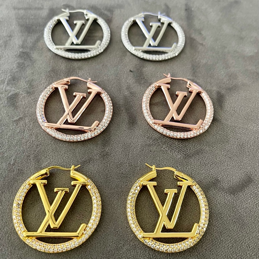Earrings… Earrings.. LV Hoops w/Bling - Picture 1 of 4